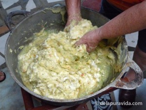 mixing the masa and papas
