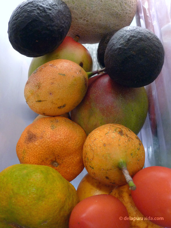 Costa Rican fruit: pomegranates, avocados, mandarins, and mangoes