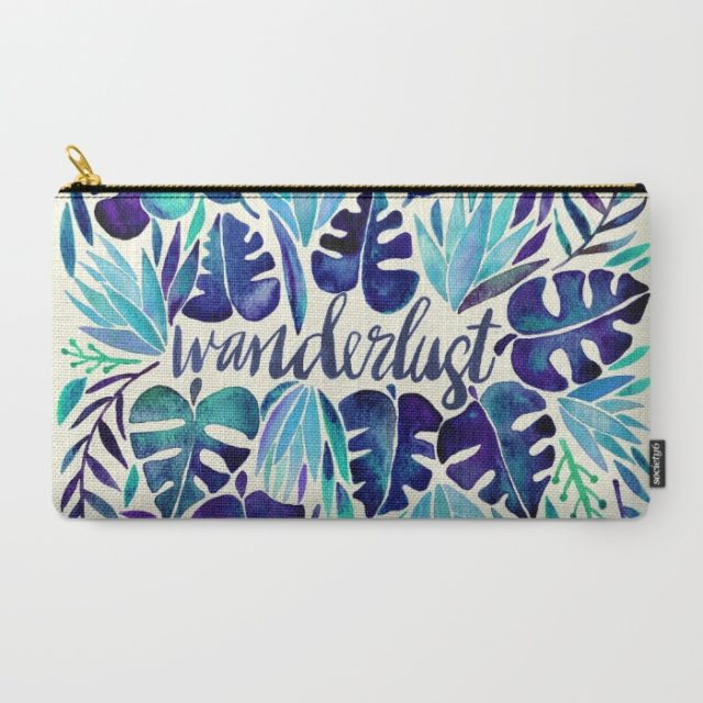 Original watercolor art for hearts with tropical wanderlust. cary-all pouch