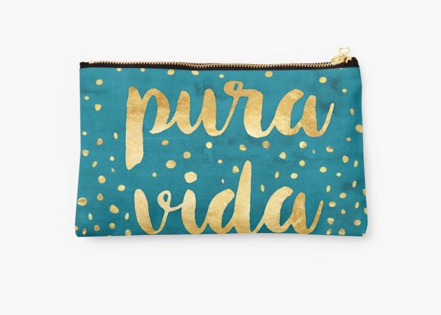 pura vida gold on teal design carry all pouch