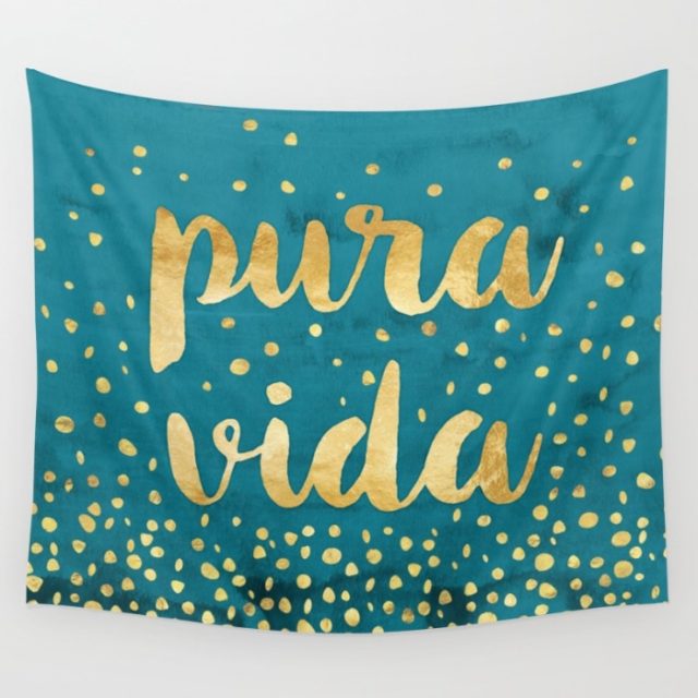 pura vida gold on teal tapestry