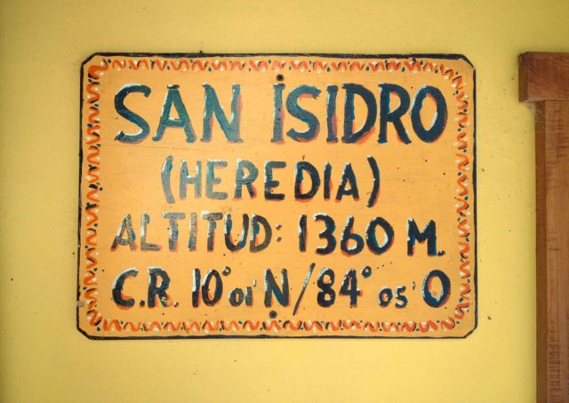 san isidro de heredia, costa rica plaque - 1360 meters altitude, 10 degrees north, 84 degrees west